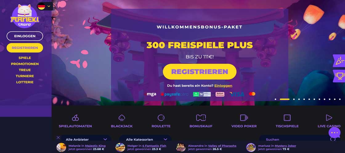 Maneki Casino Bonus ohne Einzahlung 🍀 Beste Casinospiele